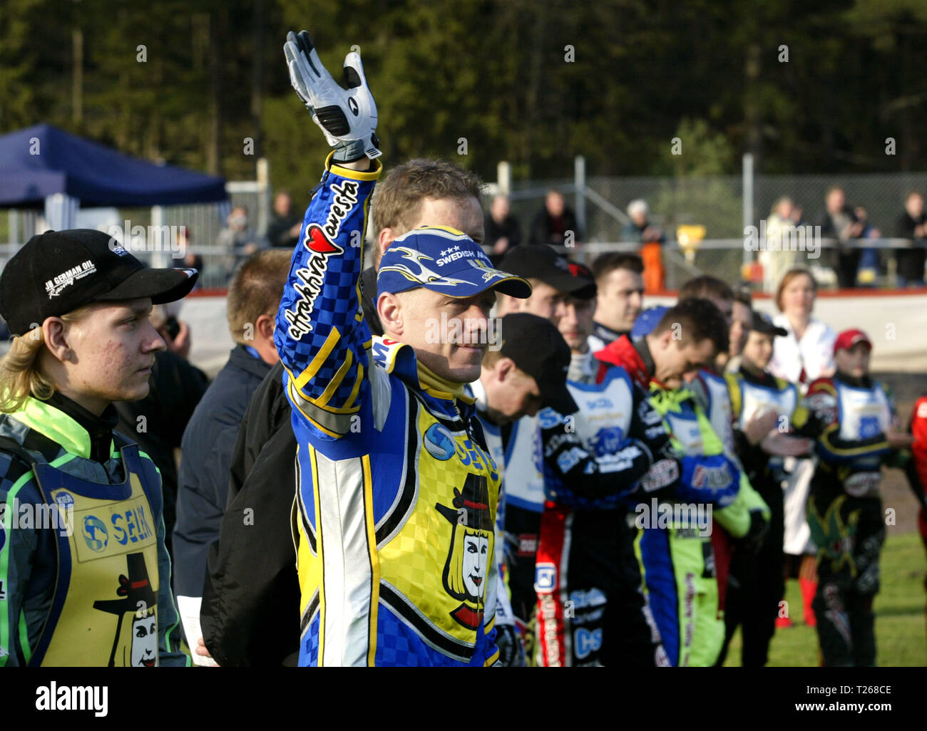 MOTALA 2004-05-04 med Speedwaypremiär Masarna Tony Rickardsson, j'ai matchen mot Piraterna. Foto Jeppe Gustafsson Banque D'Images