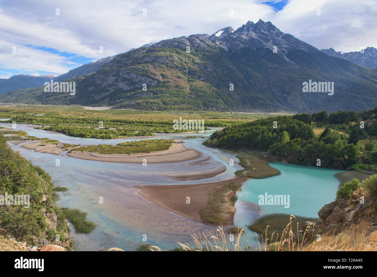 En voyant le Rio Ibanez Aysen, confluence, Patagonie, Chili Banque D'Images