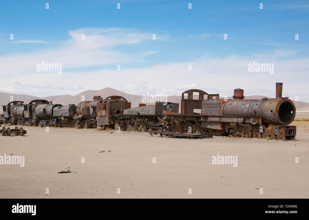 Cimetière de train près de Uyuni, Bolovia. De l'altiplano andin Bolivie, Amérique du Sud Banque D'Images