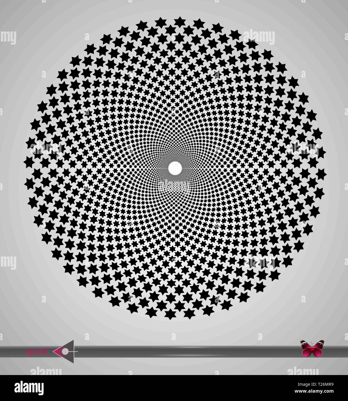 Noir et Blanc vecteur tourbillon spirale étoile ronde abstraite Illusion d'optique. La conception d'arrière-plan géométrique abstraite. Illustration de Vecteur