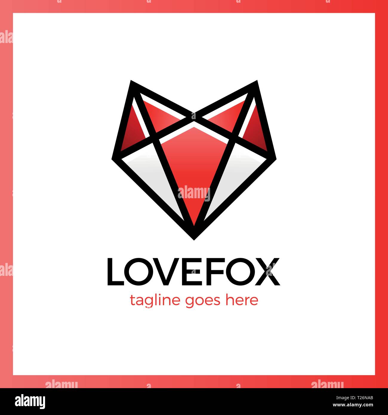 Amour Fox Head Logo. Fox ligne Coeur Illustration de Vecteur