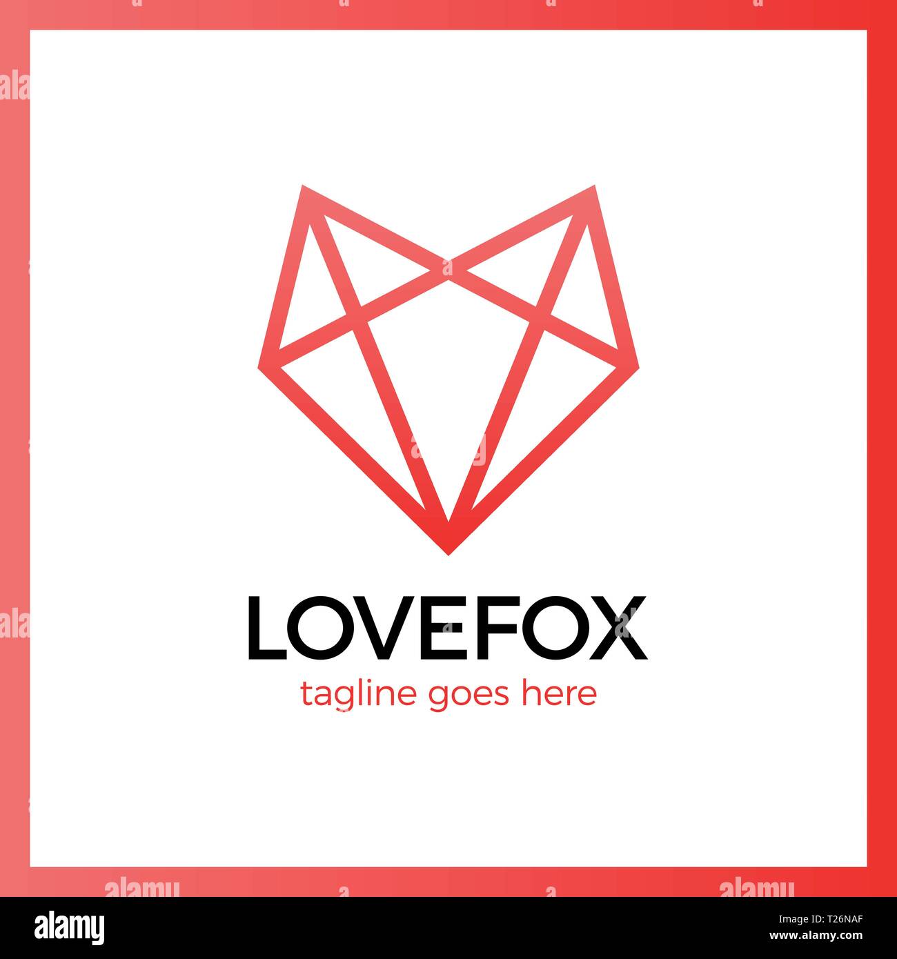 Amour Fox Head Logo. Fox ligne Coeur Illustration de Vecteur