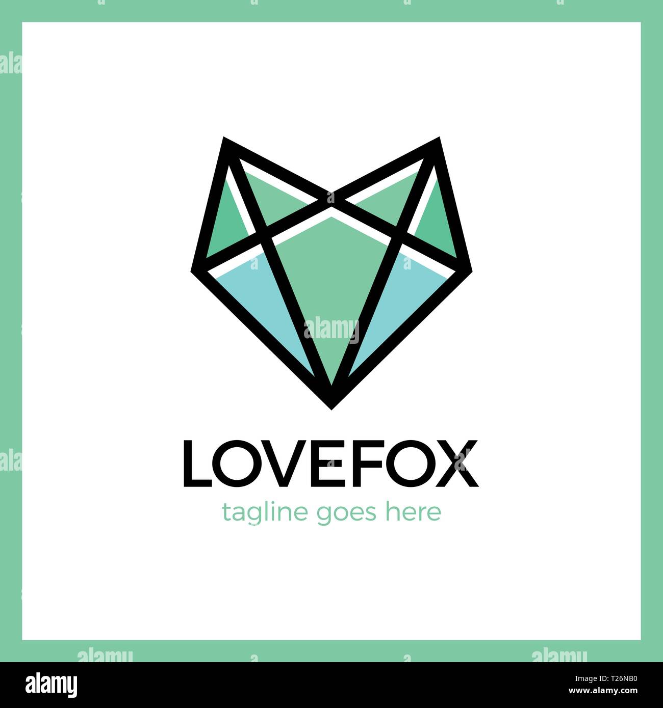 Amour Fox Head Logo. Fox ligne Coeur Illustration de Vecteur