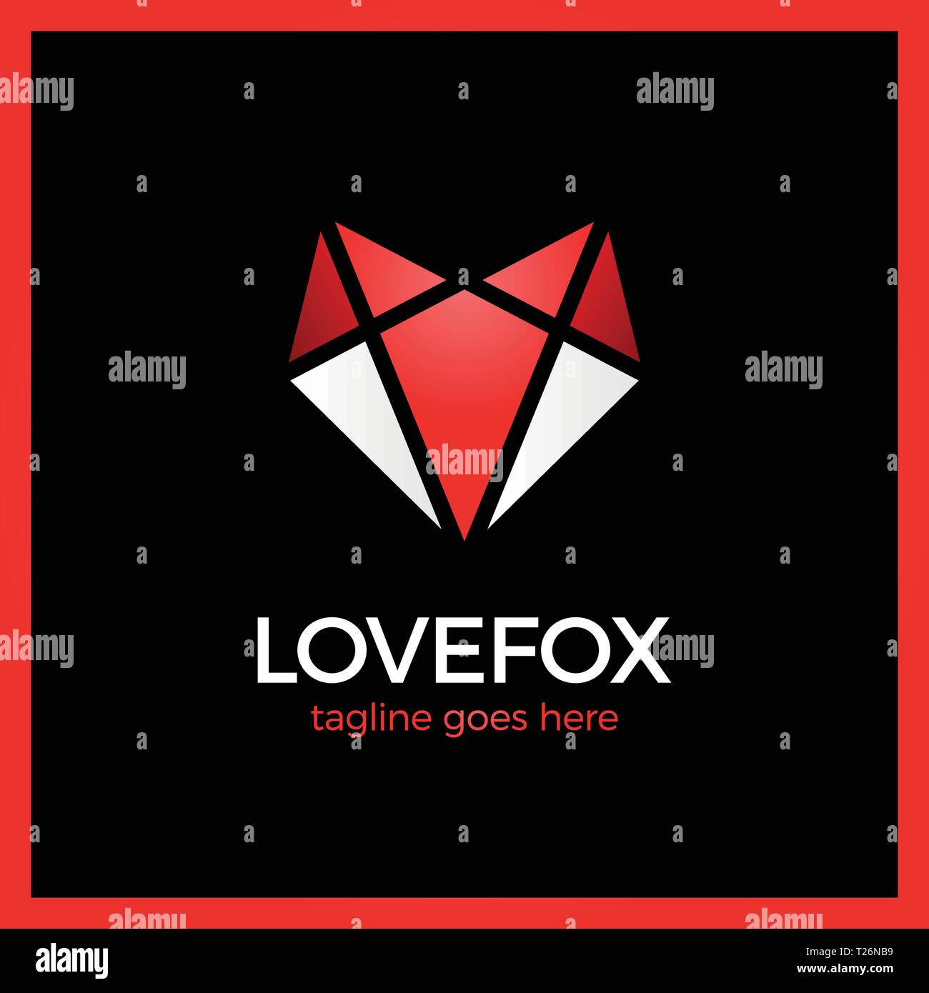 Amour Fox Head Logo. Fox ligne Coeur Illustration de Vecteur