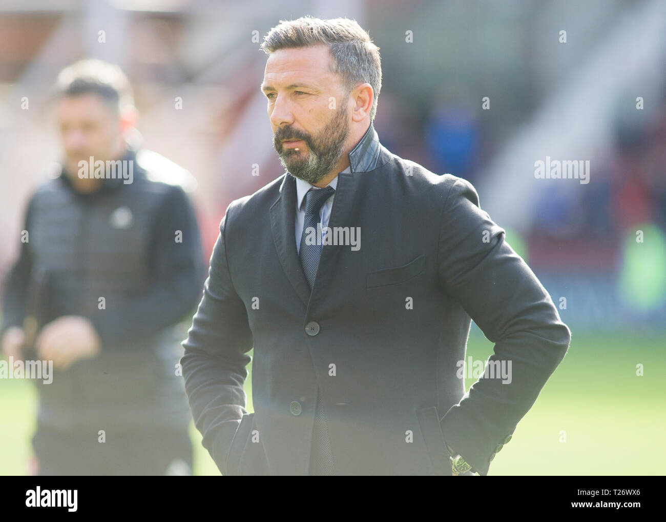 Edinburgh, Royaume-Uni. 30Th Mar, 2019. Derek McInnes Aberdeen manager pendant la Premiership match Ladbrokes entre Cœurs et Aberdeen au Parc de Murrayfield, le 30 mars 2019 à Edinbugh, Royaume-Uni. (Photo de Scottish Borders Media/Alamy Live News) usage éditorial uniquement, licence requise pour un usage commercial. Aucune utilisation de pari. Credit : Scottish Borders Media/Alamy Live News Banque D'Images