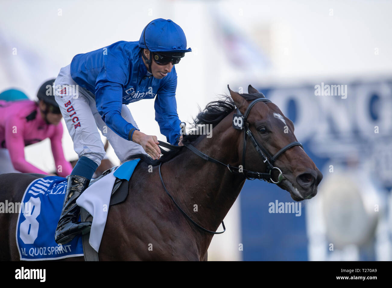 Dubaï, USA. 30Th Mar, 2019. Meydān, EMIRATS ARABES UNIS ''" 30 mars : Blue Point, montée par William Buick remporte le groupe 2 Al Quoz Sprint sur Dubai World Cup nuit à l'Hippodrome de Meydan à Dubaï. Michael McInally Sportswire/Eclipse/CSM/Alamy Live News Banque D'Images