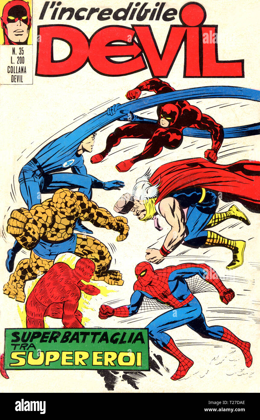 Italie - 1971 : première édition de Marvel comic books, couvrir de Daredevil, l'incredibile Devil Banque D'Images