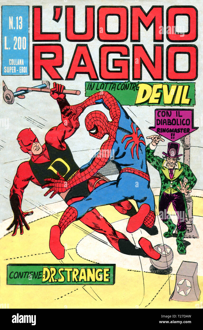 Italie - 1970 : première édition de Marvel comic books, couvrir de The Amazing Spider-Man, L'Uomo Ragno Banque D'Images