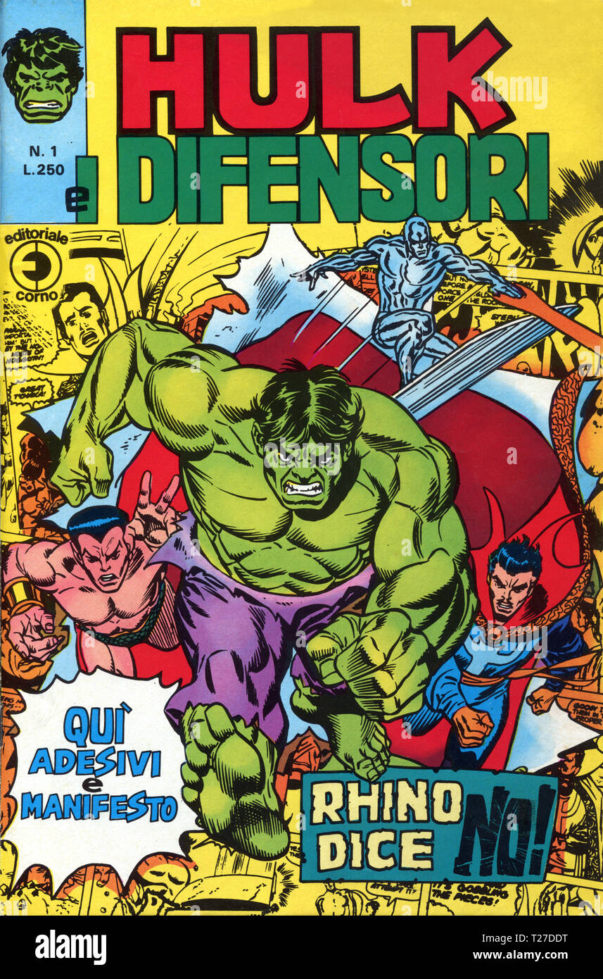 Italie - 1975 : première édition de Marvel comic books, couvrir de Hulk et humains Banque D'Images
