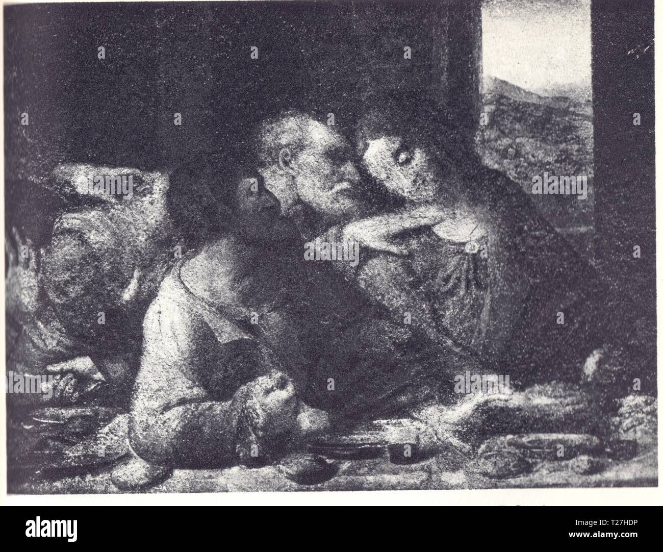 LÉONARD DE VINCI. DÉTAIL DU DERNIER SOUPER. JUDAS. PETER. JOHN Banque D'Images