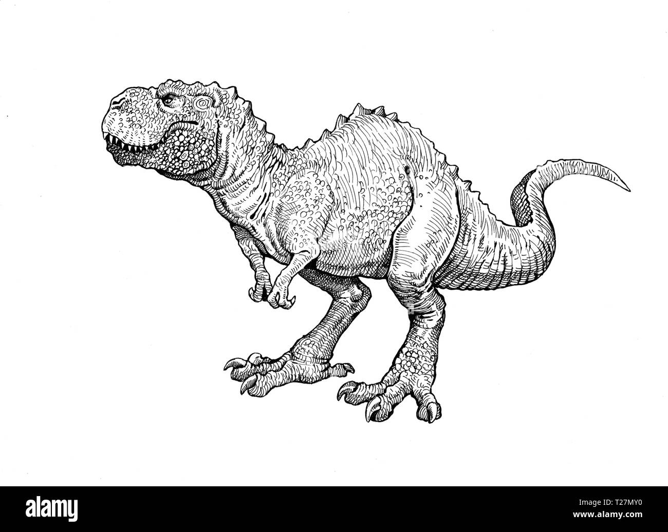 Tyrannosaurus rex dessin. Fait main dinosaure illustration. Dino jurassique. Banque D'Images