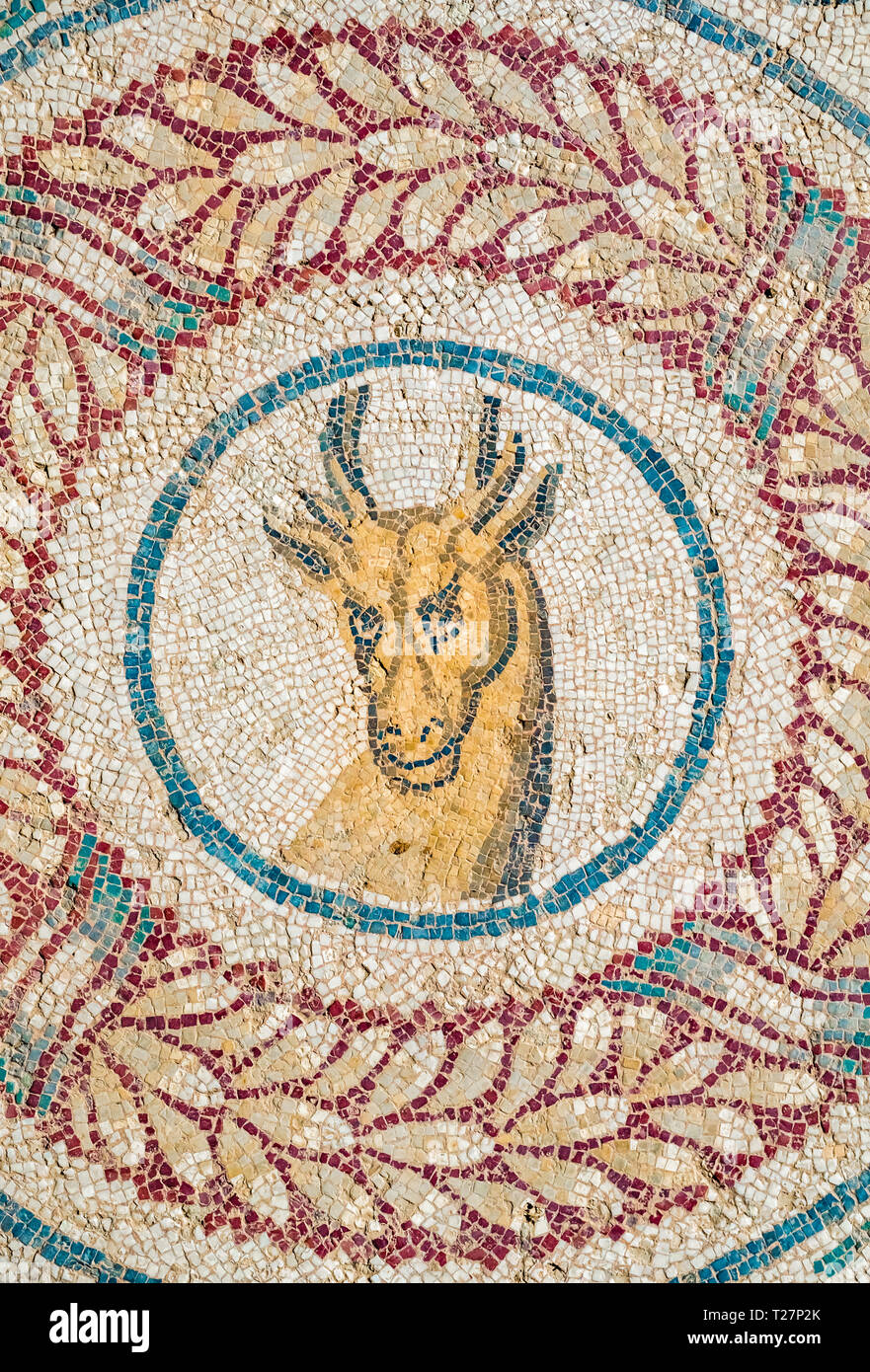 Incroyablement bien conservée mosaïques dans les ruines de l'ancienne villa romaine de la Villa Romana del Casale, près de Piazza Armerina, le sud de la Sicile, en Italie. Banque D'Images