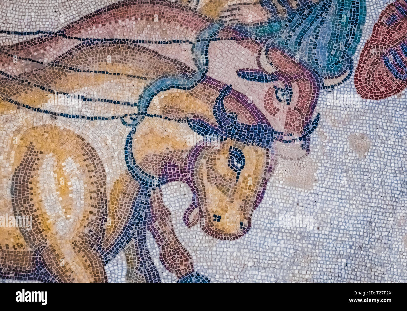 Incroyablement bien conservée mosaïques dans les ruines de l'ancienne villa romaine de la Villa Romana del Casale, près de Piazza Armerina, le sud de la Sicile, en Italie. Banque D'Images