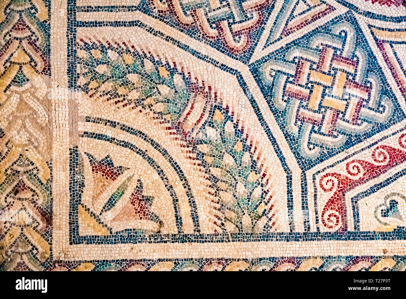Incroyablement bien conservée mosaïques dans les ruines de l'ancienne villa romaine de la Villa Romana del Casale, près de Piazza Armerina, le sud de la Sicile, en Italie. Banque D'Images