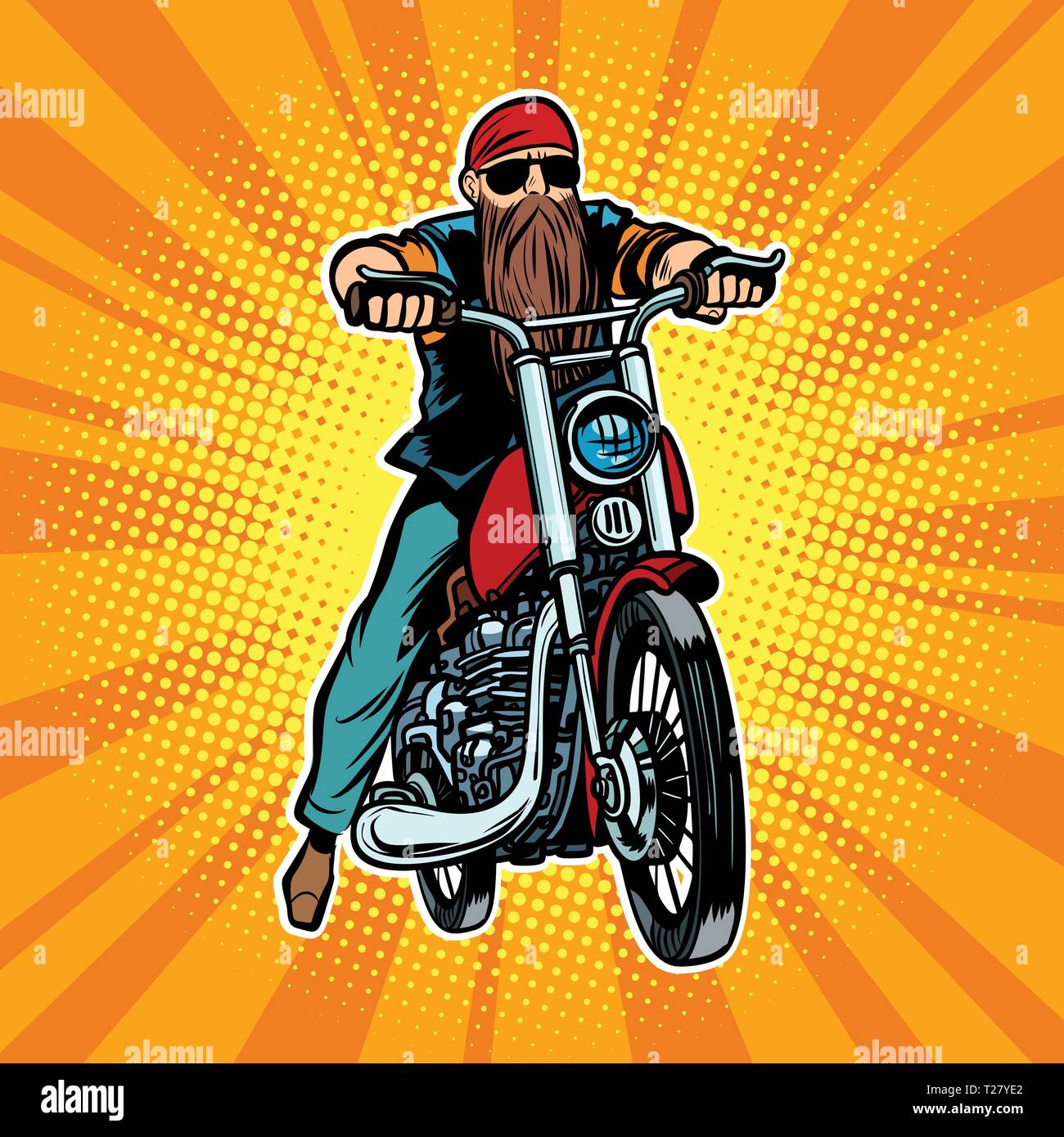 Biker barbu sur une moto Illustration de Vecteur