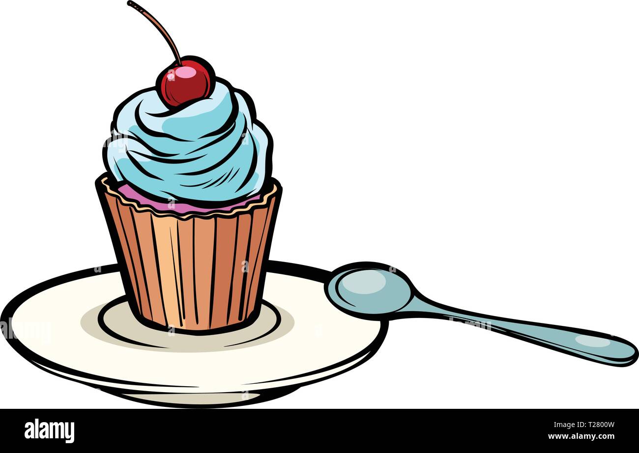 Avec une cuillère à dessert cupcake Illustration de Vecteur