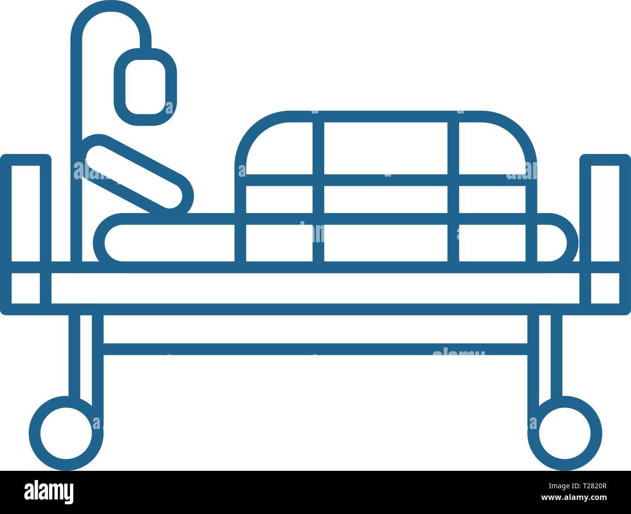 Lit dans l'icône de la ligne de l'hôpital. Lit dans la télévision de l'hôpital, signe, symbole vecteur illustration contour. Illustration de Vecteur