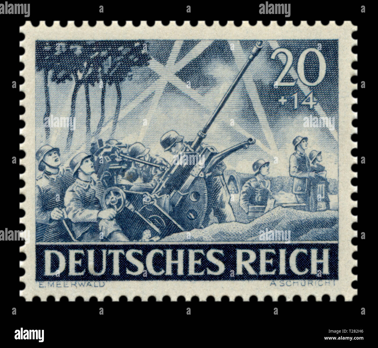 Historique allemand stamp : pistolet automatique Flak-30 light système d'artillerie anti-aérienne, la défense aérienne de la Wehrmacht, Memorial Day 1943 Question, Allemagne Banque D'Images