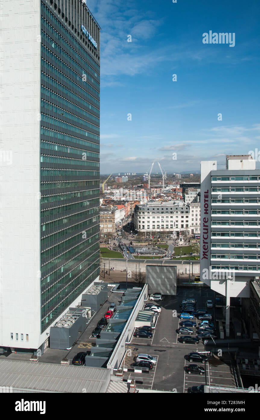 Autour de l'UK - une vue sur le centre-ville de Manchester à partir de la rue Charlotte. Banque D'Images