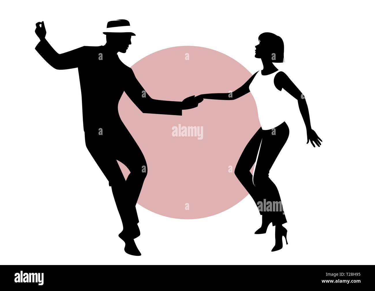 Silhouettes of young couple dancing Illustration de Vecteur