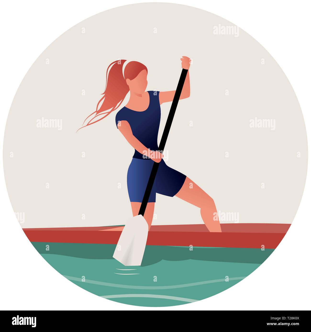 Fille de l'athlète avec des cheveux dans le vent la pratique de l'aviron sportive dans un canot Illustration de Vecteur