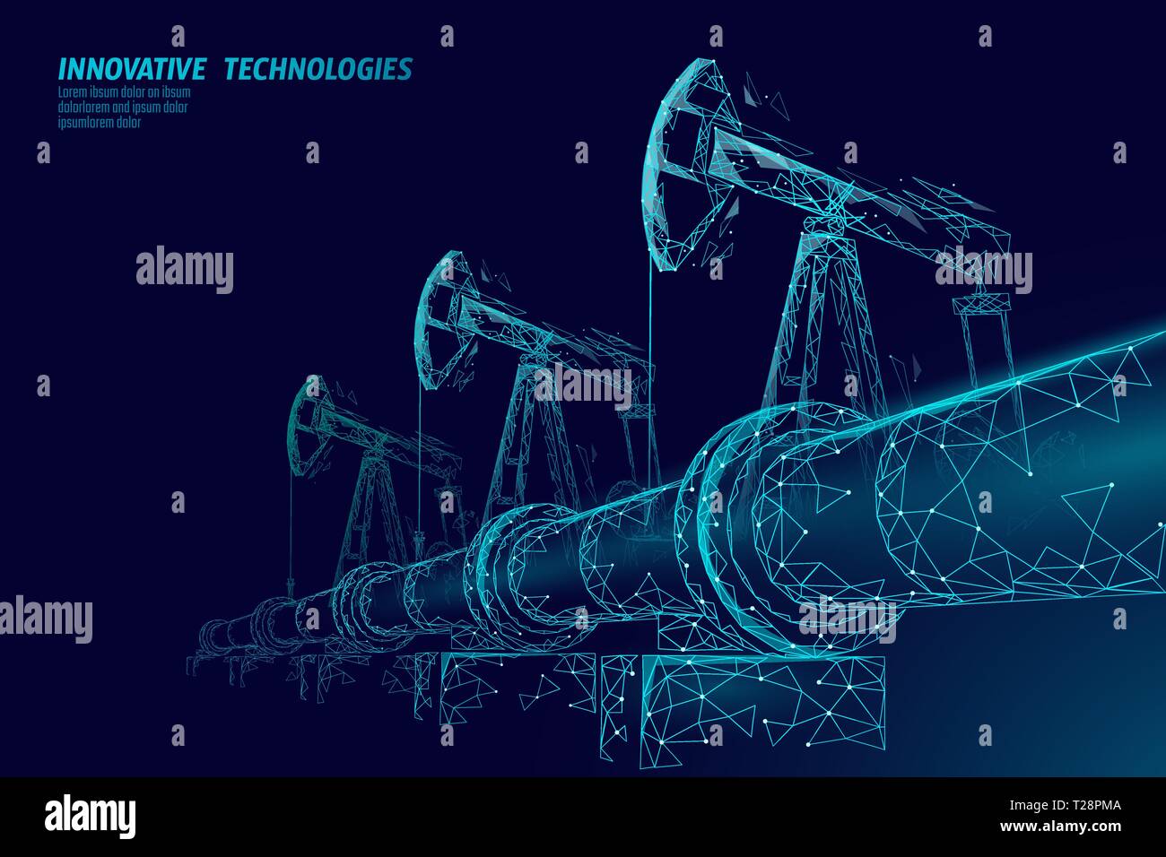 Pipeline d'huile poly faible concept d'entreprise. Économie Finances production essence polygonales. Ligne de transport de l'industrie de pétrole bleu points de connexion Illustration de Vecteur