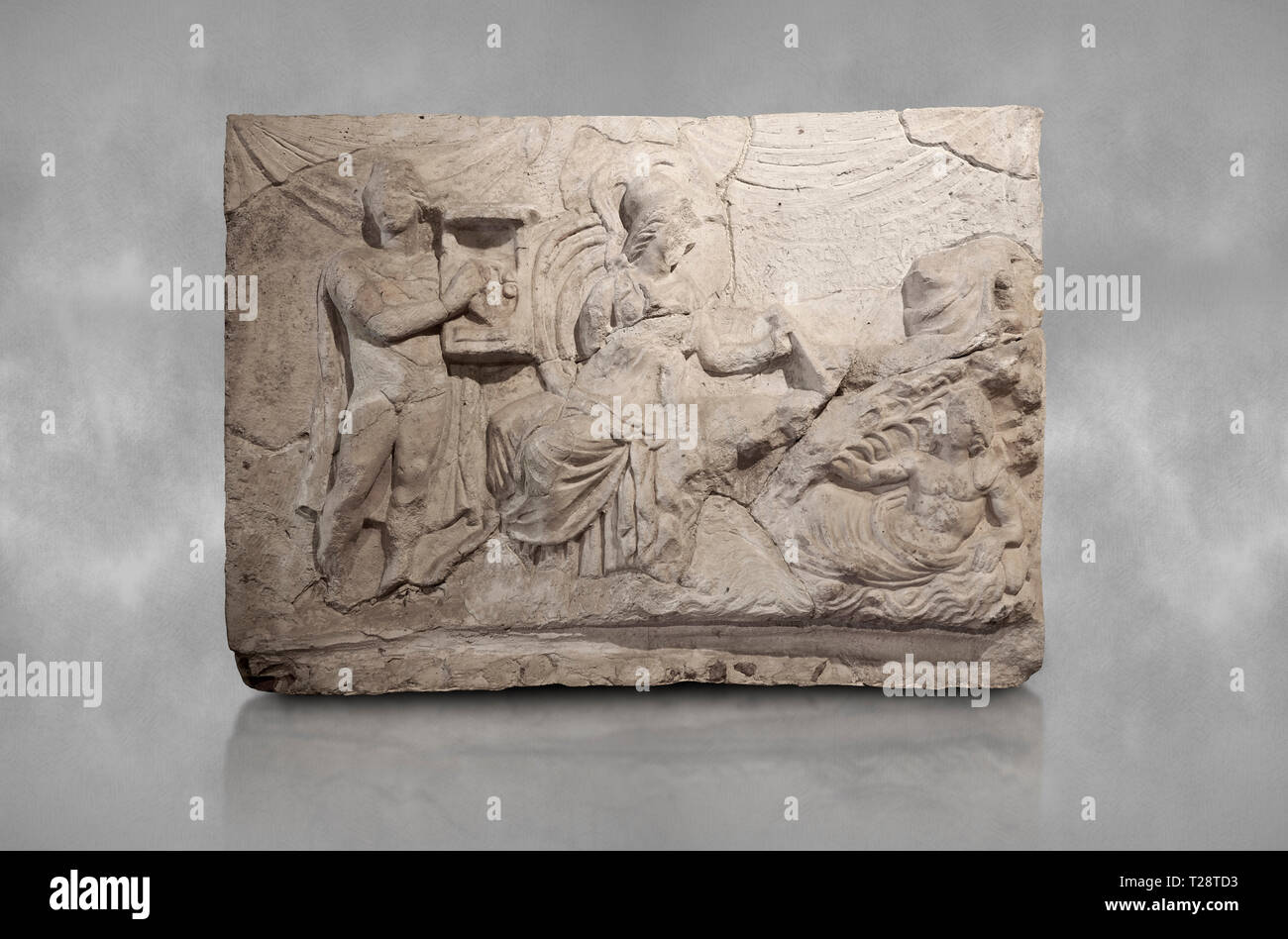 Sculpture relief romain du mythe de Marsyas. 2ème ANNONCE de siècle, romaine Hierapolis Theatre.. Musée Archéologique de Hierapolis, Turquie Banque D'Images