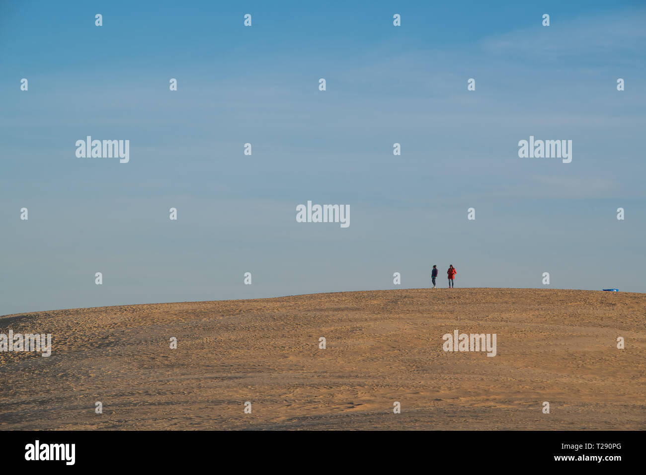 La silhouette de personnes marchant sur le sommet d'une dune géante à Jockey's Ridge State Park en Caroline du Nord Banque D'Images