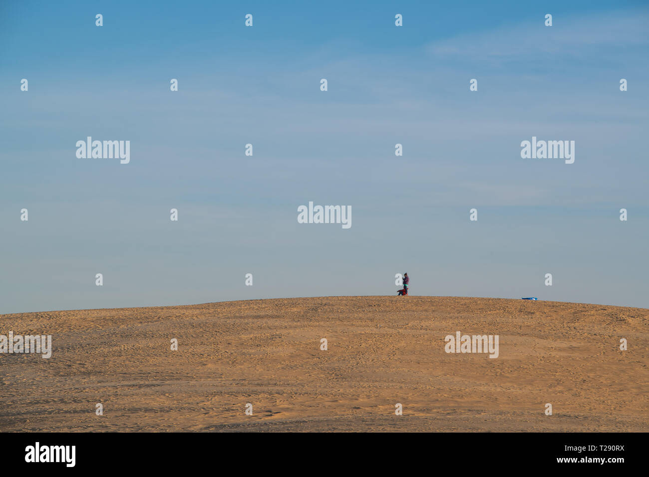 La silhouette de personnes marchant sur le sommet d'une dune géante à Jockey's Ridge State Park en Caroline du Nord Banque D'Images