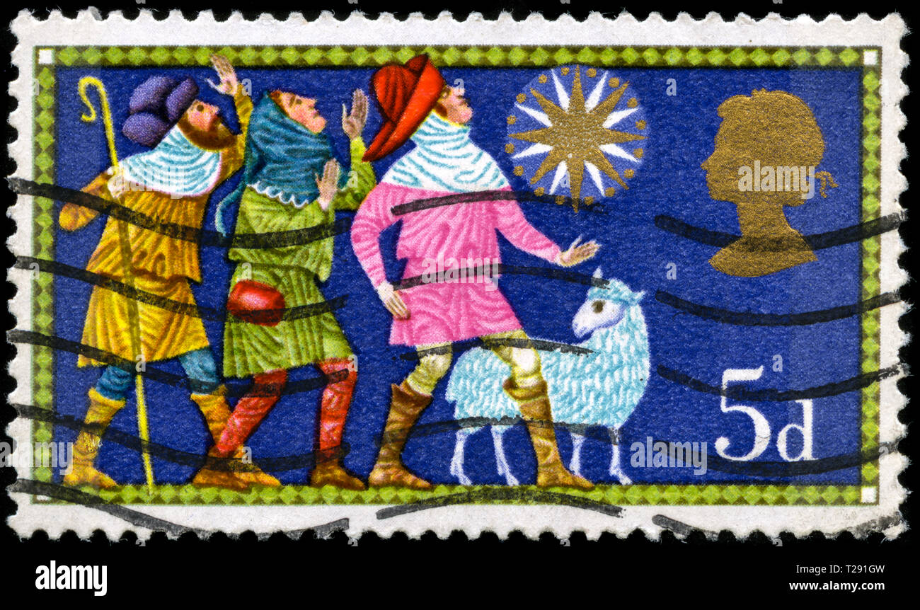 Timbre-poste du Royaume-Uni et l'Irlande du Nord dans les fêtes de Noël 1969 - La série de thèmes religieux traditionnel Banque D'Images