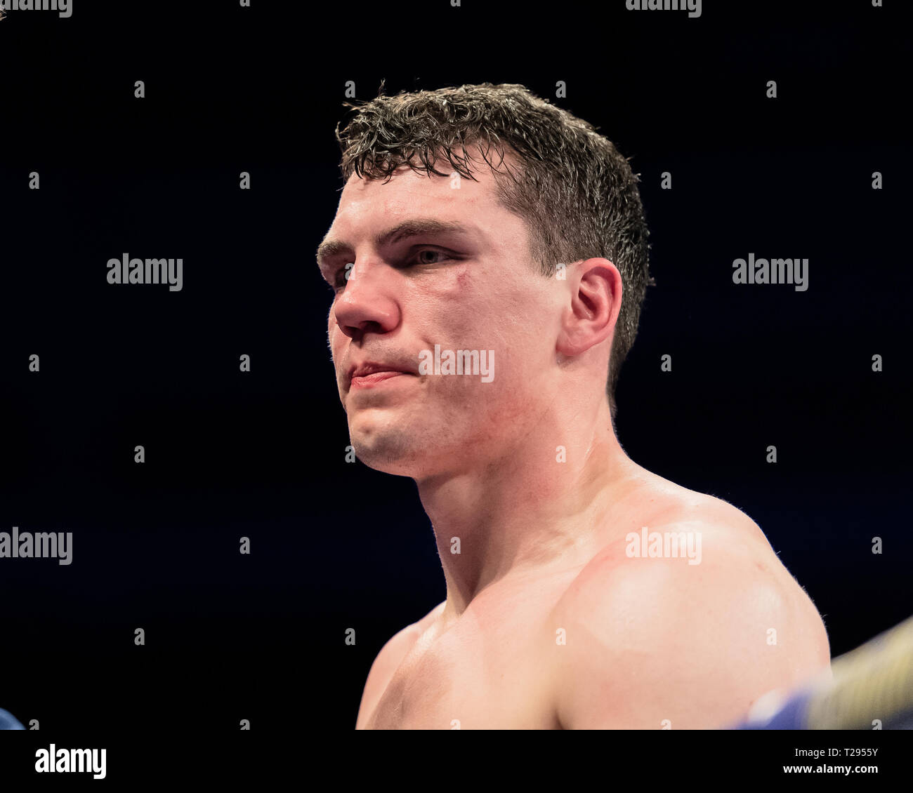Liverpool, Royaume-Uni. 30 mars 2019. Craig Clover vs Vaclav Pejsar - Concours de Cruiserweight au cours de Liam Smith vs Sam Eggington - Super-Welterweight Silver WBC Champion à M&S Bank Arena le samedi 30 mars 2019. LIVERPOOL, en Angleterre. (Usage éditorial uniquement, licence requise pour un usage commercial. Aucune utilisation de pari, de jeux ou d'un seul club/ligue/dvd publications.) Crédit : Taka G Wu/Alamy News Banque D'Images