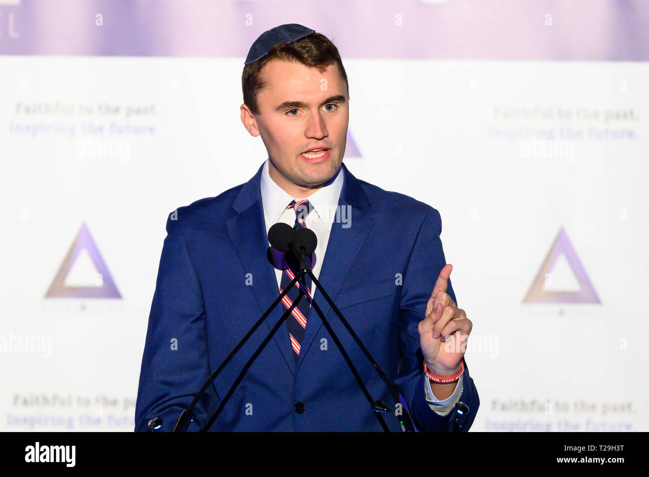 New York, USA. Mar 31, 2019. Charlie Kirk, fondateur de Point tournant USA, au Conseil national des jeunes Gala Israël dans la ville de New York. Credit : SOPA/Alamy Images Limited Live News Banque D'Images