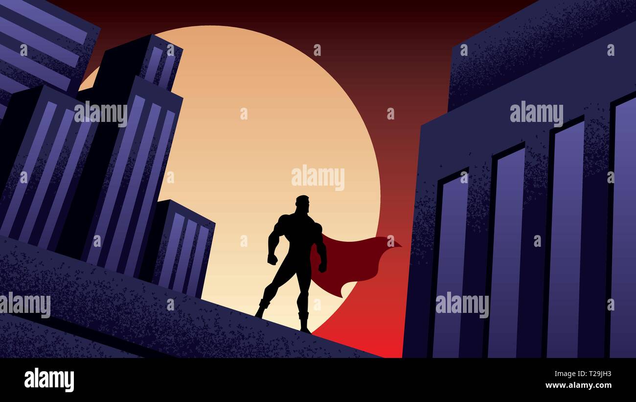 Super héros City Night Illustration de Vecteur