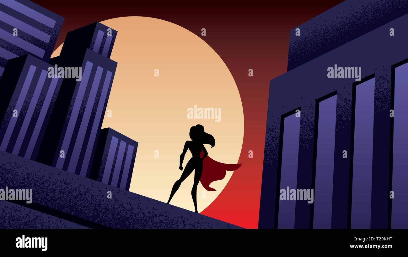 Superheroine City Night Illustration de Vecteur