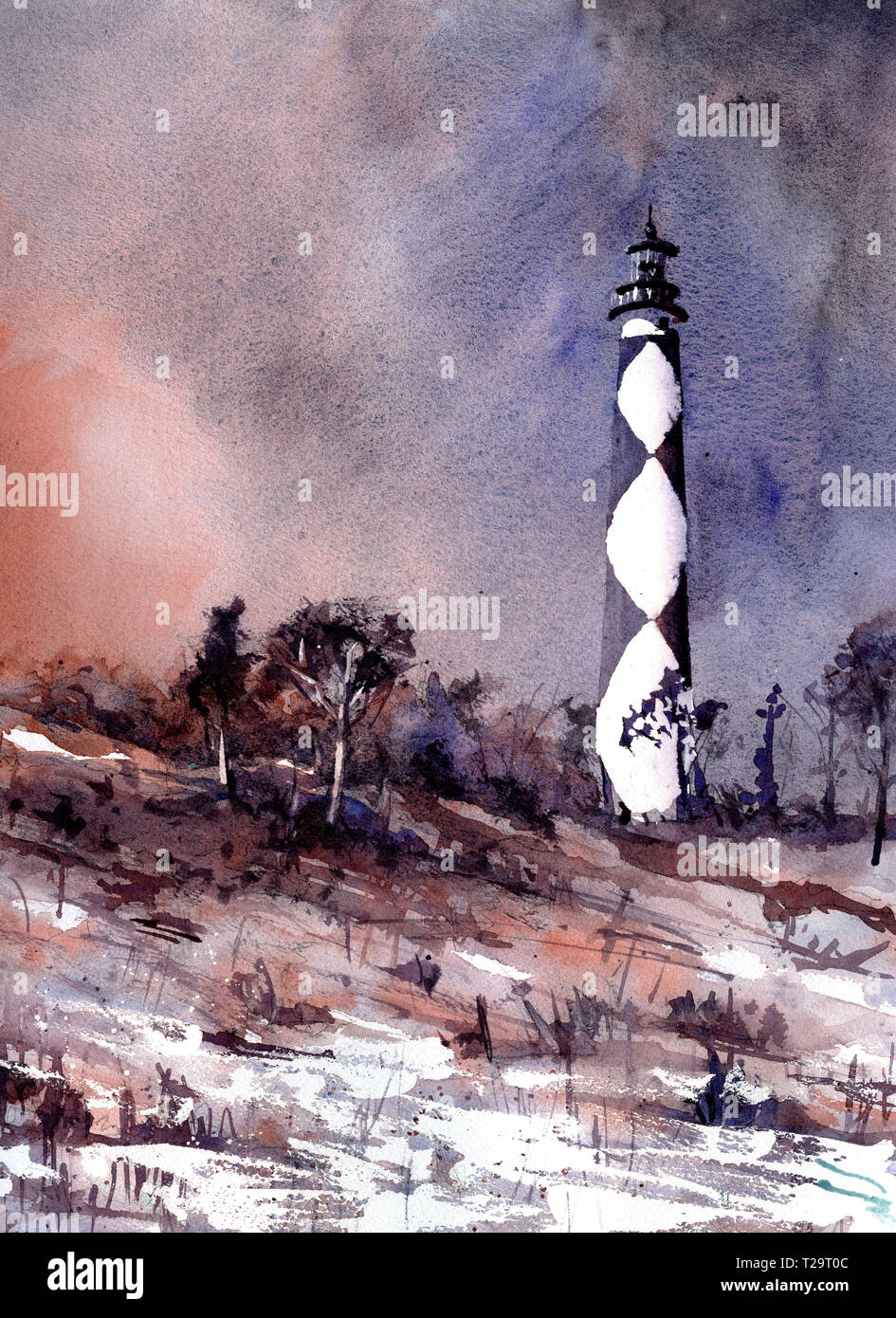 Peinture de Cape Lookout lighthouse- Outer Banks, Caroline du Nord. Banque D'Images