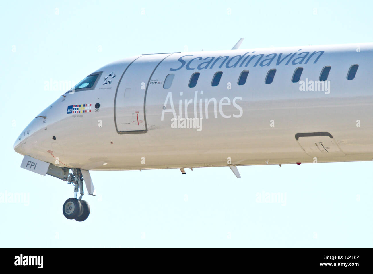 Poste de pilotage d'aéronefs Scandinavian Airlines. L'atterrissage d'avion à l'aéroport d'Helsinki-Vantaa. 09.05.2018 Vantaa, Finlande Banque D'Images