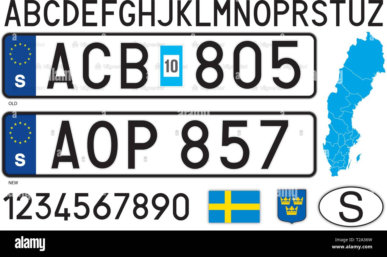 La Suède plaque d'immatriculation, lettres, chiffres et symboles Image  Vectorielle Stock - Alamy