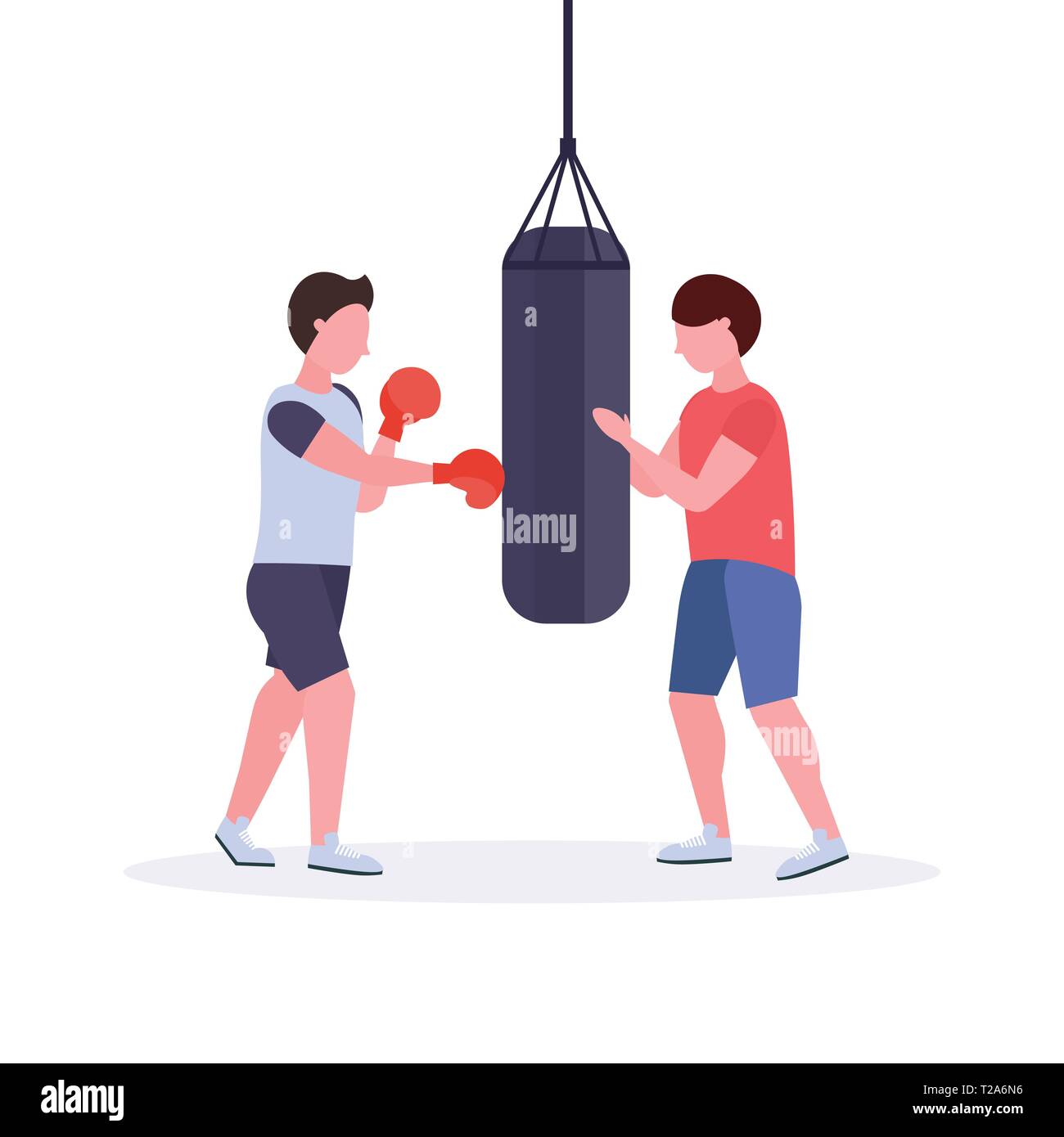 Boxer Homme frapper avec un entraîneur personnel dans sac de frappe gants  de boxe rouge guy fighter fight club d'entraînement de formation de vie  sain concept blanc plat Image Vectorielle Stock -