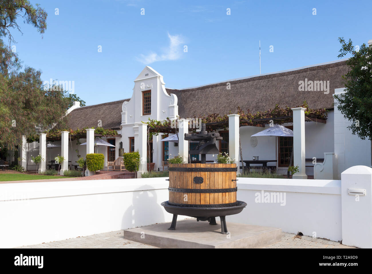 Bon courage Wine Estate, Robertson Wine Valley, Route 62, Western Cape Winelands, Afrique du Sud. 1818 Homestead historique hollandais du Cap, lieu tsating vin Banque D'Images