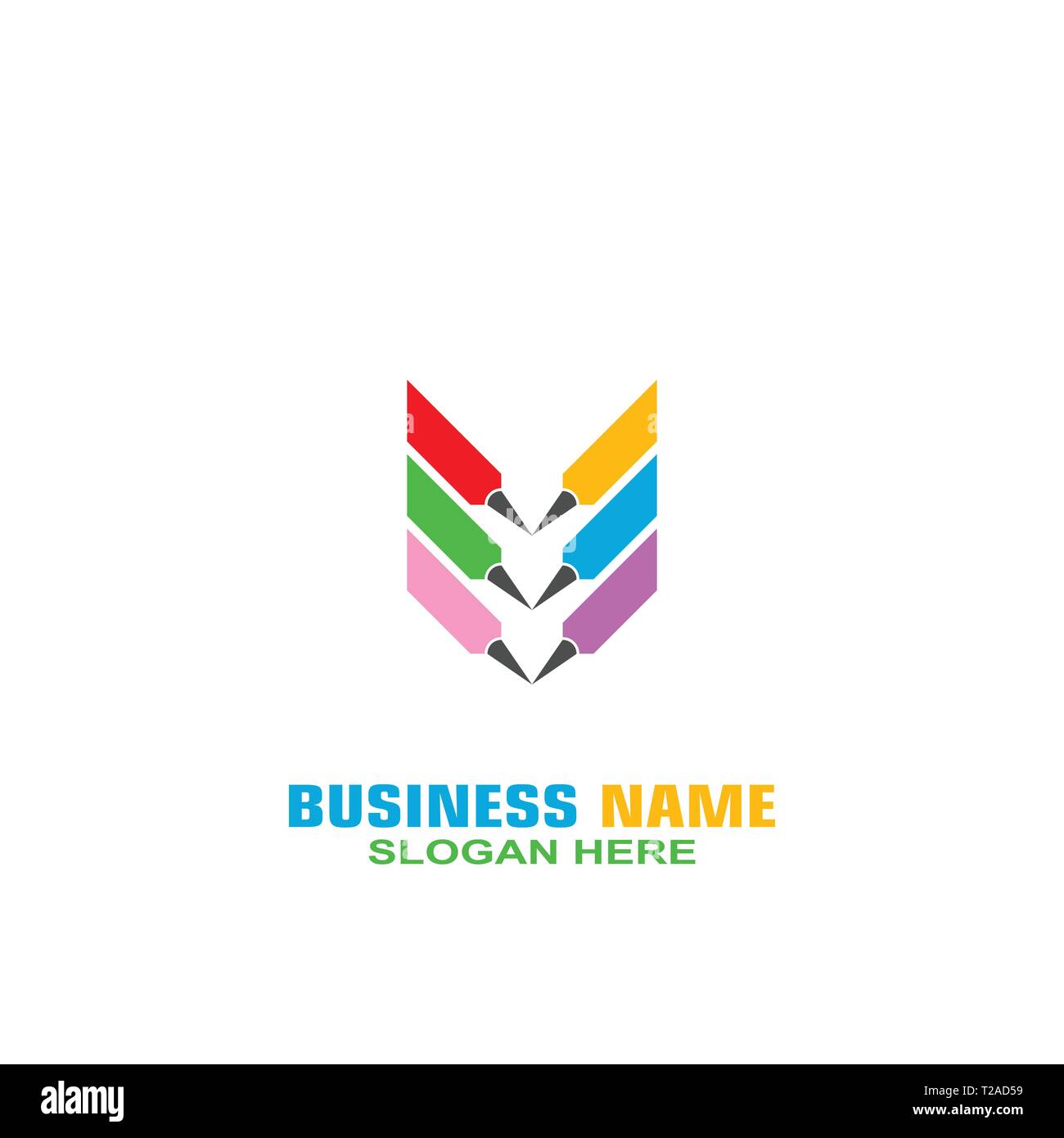 logos de crayon de couleur, modèles de logo graphique de crayon coloré, sur fond blanc Illustration de Vecteur