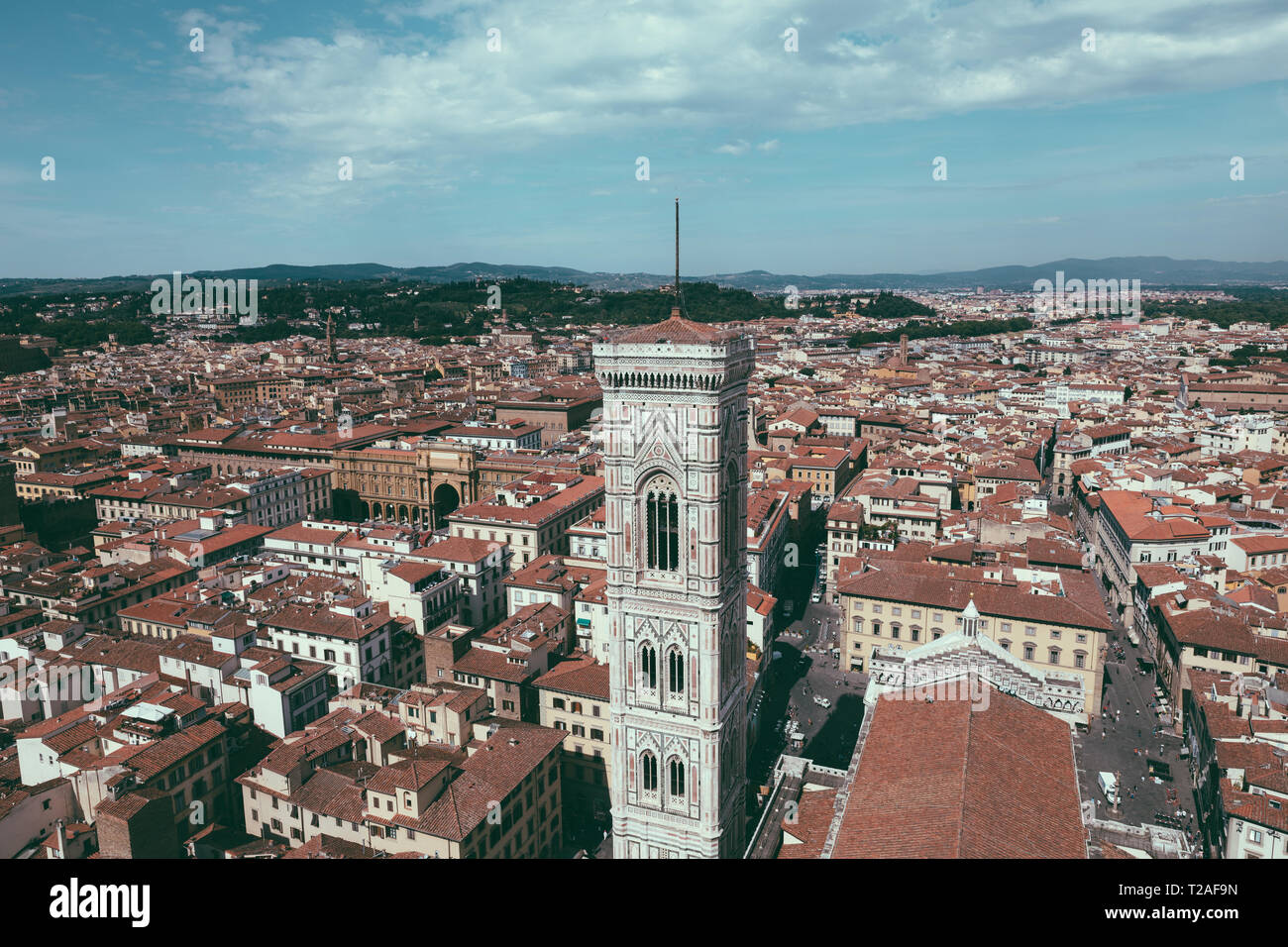 Vue Aérienne Vue panoramique de la ville de Florence et Giotto's Campanile campanile qui fait partie du complexe de la cathédrale de Florence (Cattedrale di Santa Maria de Banque D'Images