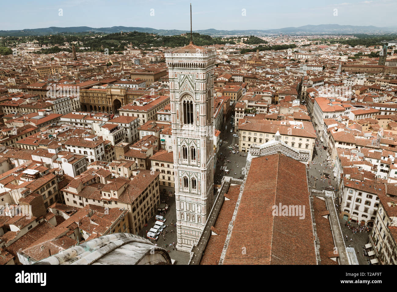 Vue Aérienne Vue panoramique de la ville de Florence et Giotto's Campanile campanile qui fait partie du complexe de la cathédrale de Florence (Cattedrale di Santa Maria de Banque D'Images