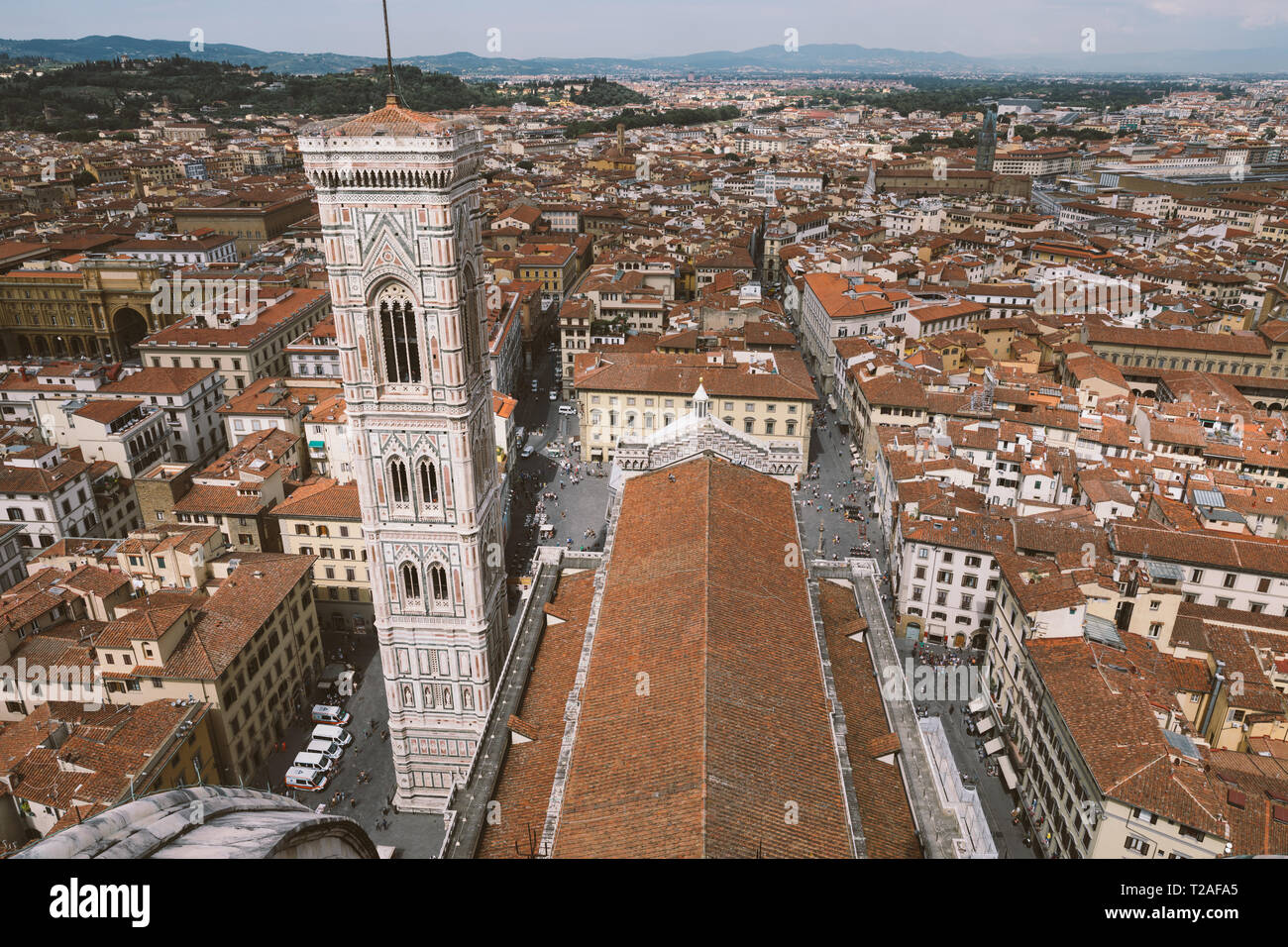 Vue Aérienne Vue panoramique de la ville de Florence et Giotto's Campanile campanile qui fait partie du complexe de la cathédrale de Florence (Cattedrale di Santa Maria de Banque D'Images