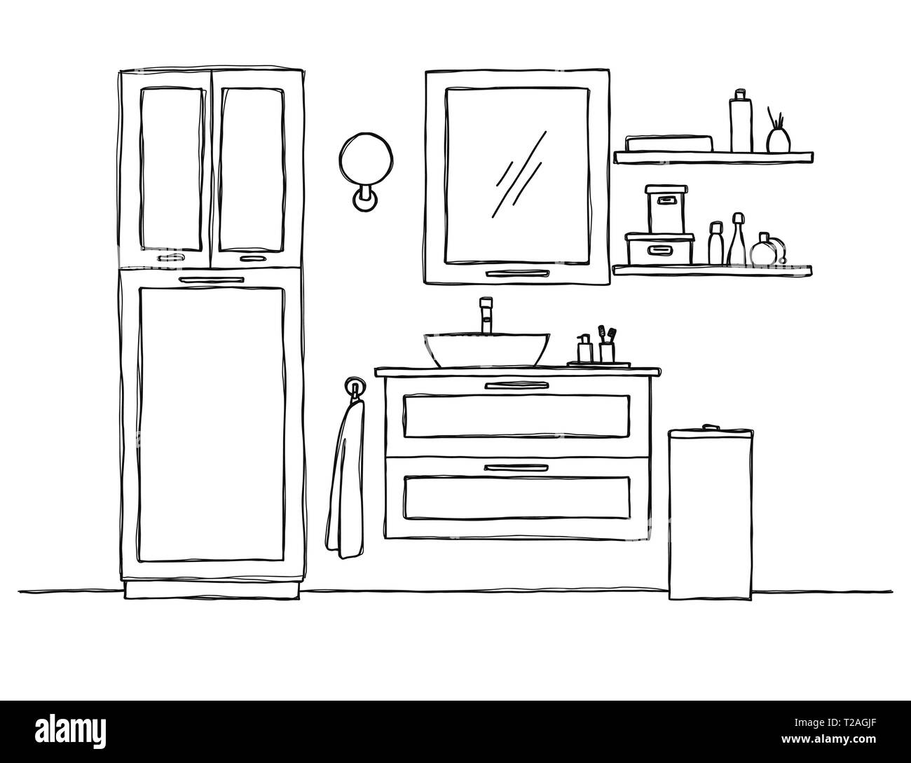 Sketch la salle de bains. Meubles de salle de bain et wc. Vector Illustration de Vecteur