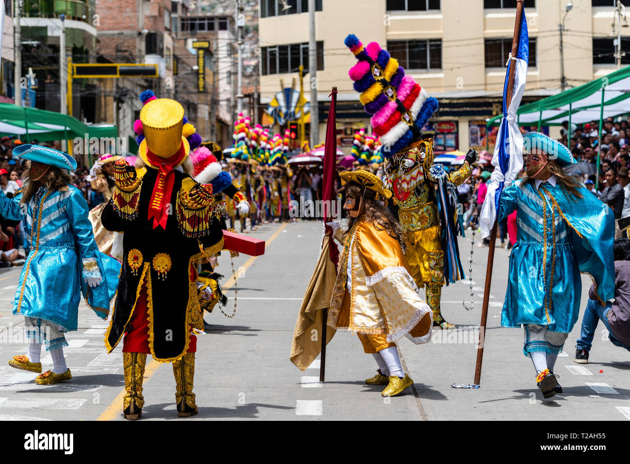 Negritos de Huanuco,danse andine traditionnelle péruvienne, Huanuco, Pérou région.L'Amérique du Sud. Banque D'Images