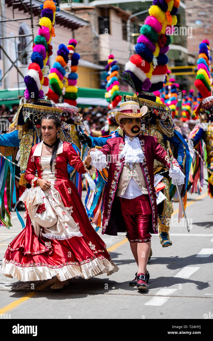 Negritos de Huanuco,danse andine traditionnelle péruvienne, Huanuco, Pérou région.L'Amérique du Sud. Banque D'Images