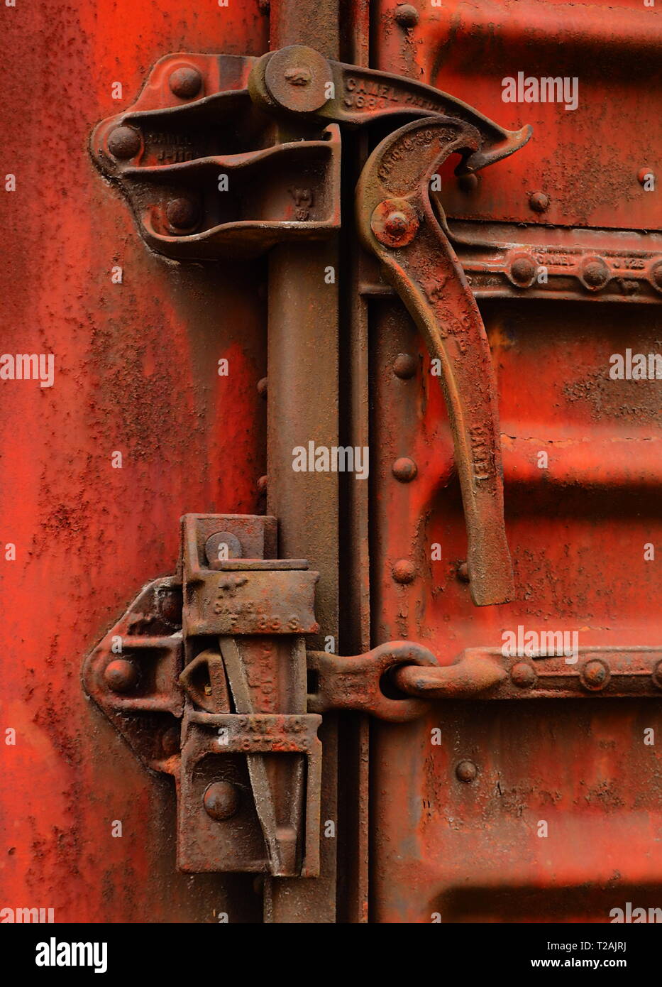 Serrure de fer abandonnés, des wagons-trémies détail train vintage Banque D'Images