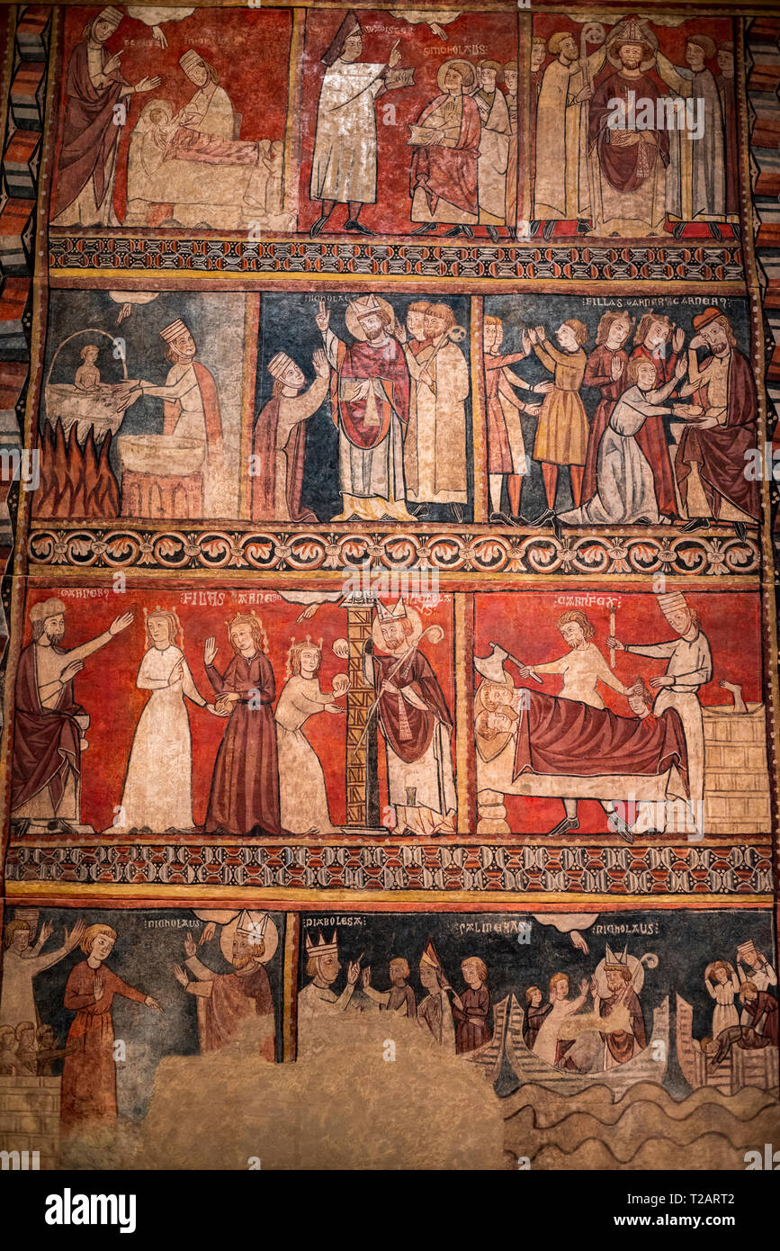 L'art gothique médiévale dans le Musée National d'Art de Catalogne.Deuxième maître de Bierge, scènes de la vie de Saint Nicolas (fin du xiiie siècle) Banque D'Images