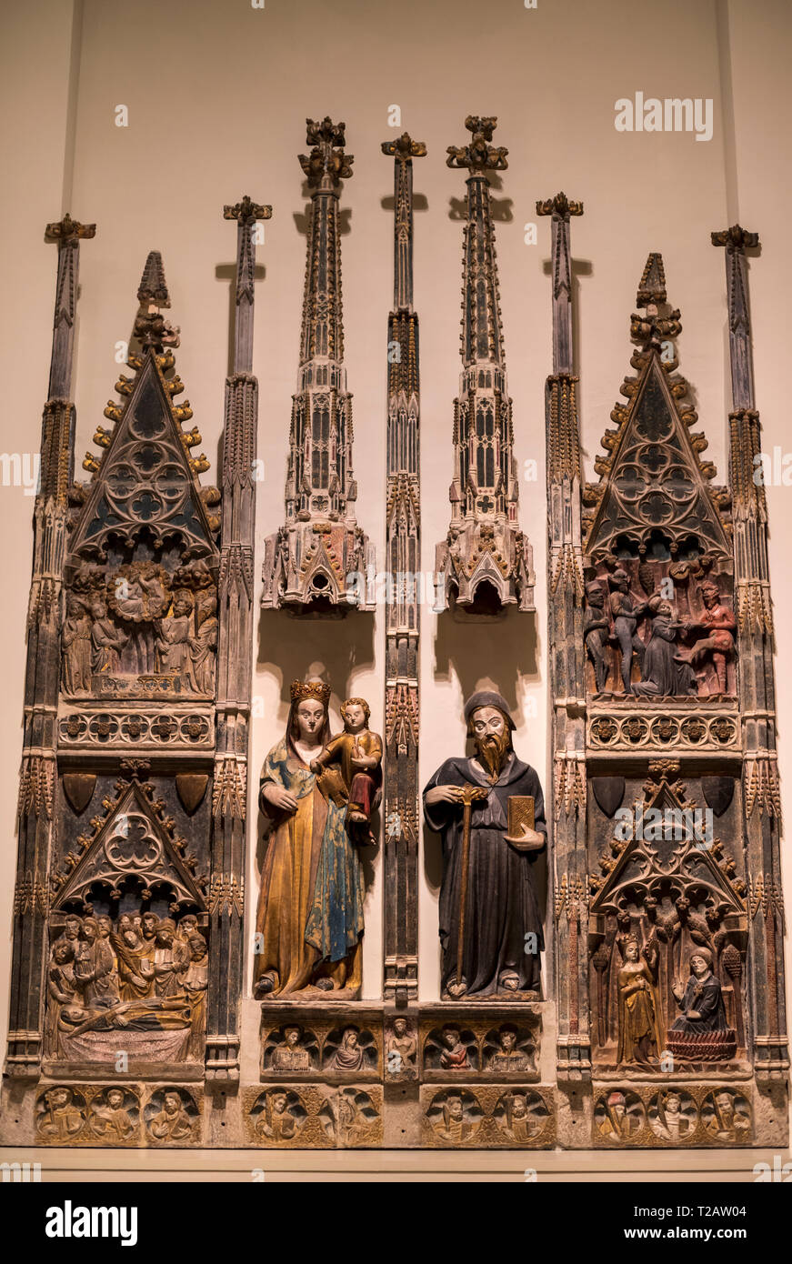 L'art gothique médiévale dans le Musée National d'Art de Catalogne,catalan,anonyme retable de la Mère de Dieu et de San Antonio Abad (1378-1398) Banque D'Images