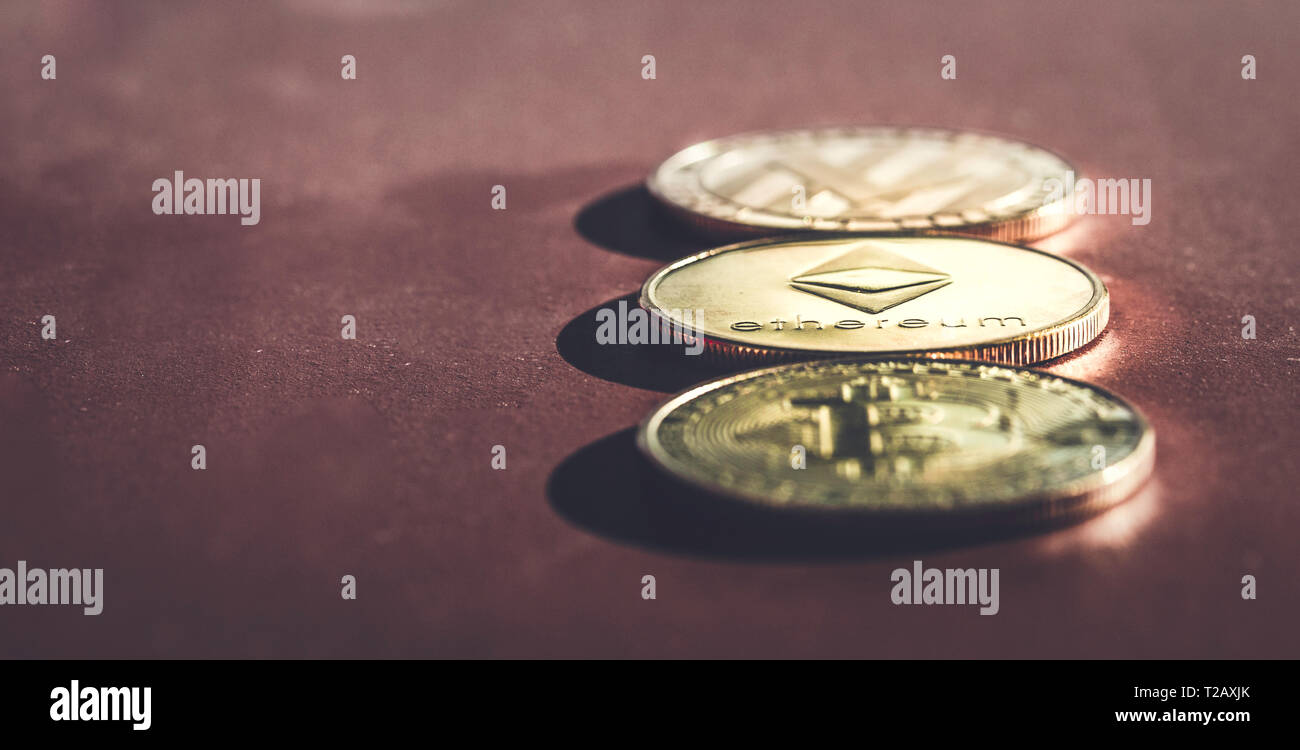 La technologie de l'Ethereum, blockchain cryptocurrency pièce de monnaie décentralisée, conceptual image avec focus sélectif. Ethereum consécutive. cryptocurrency m Banque D'Images